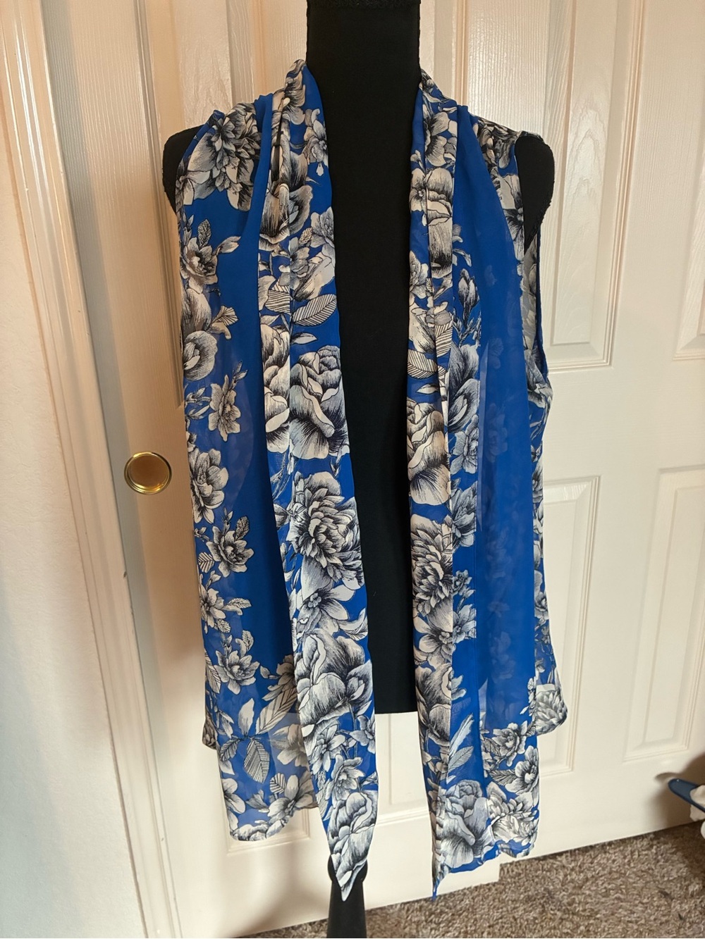 Susan Graver Blue Floral Sheer Scarf Vest